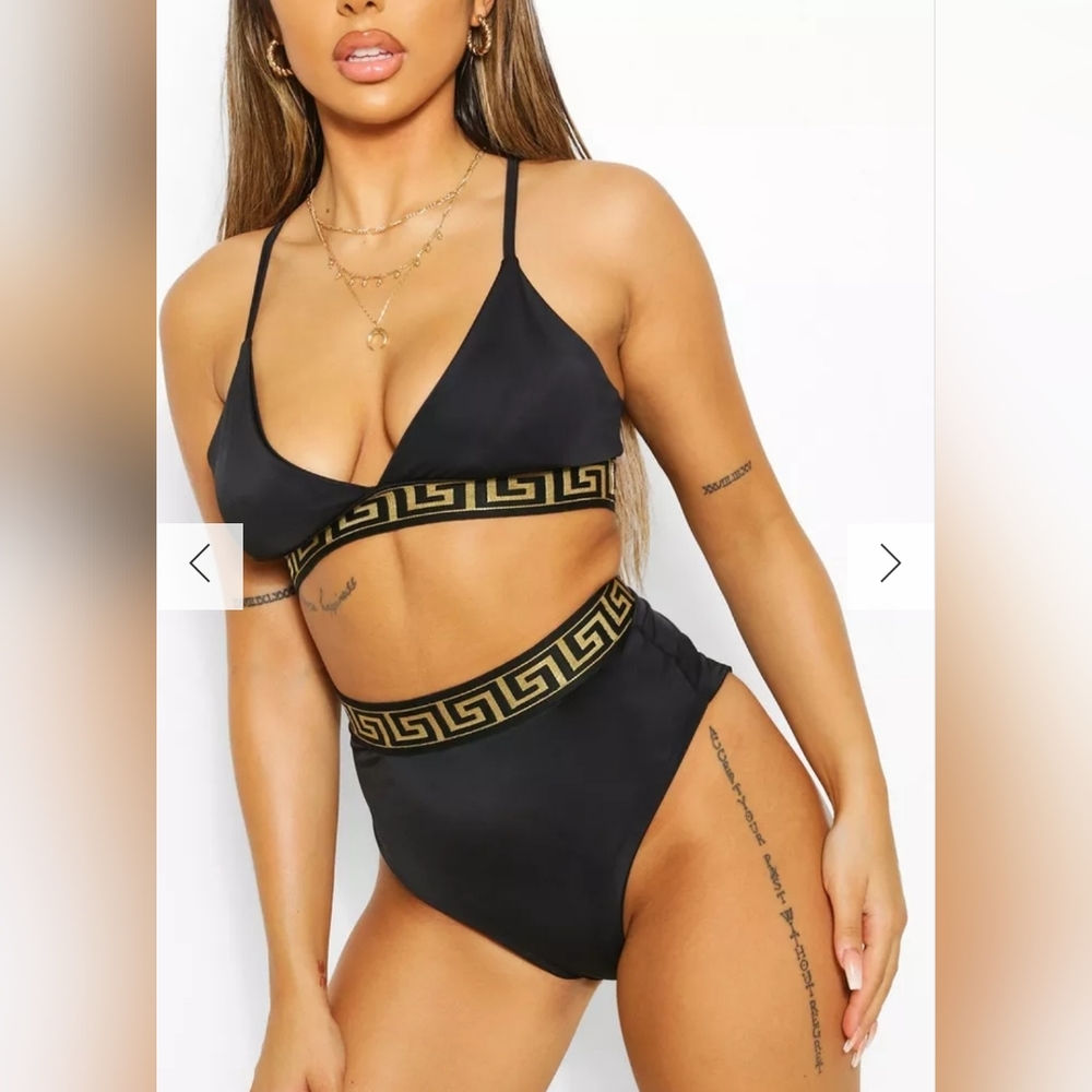 US Size 8 🖤💛 Geo Tape Triangle High Waist Bikini 🖤💛
